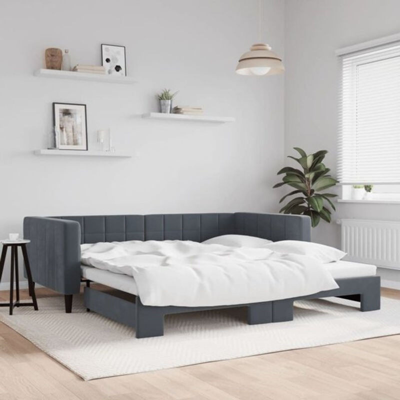 Ausziehbares Funktionsbett Vidaxl aus Samt und Metall in Anthrazit, B/T: 100 x 200 cm - Bild 1