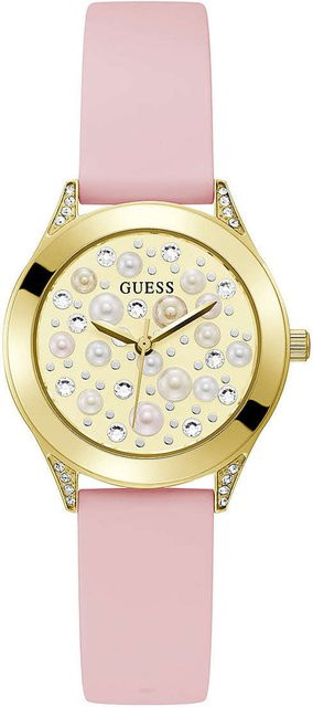 Guess Damenuhr, Quarz, Edelstahl, Gold, 34 mm, Silikon, Kristall, Perle - Bild 1