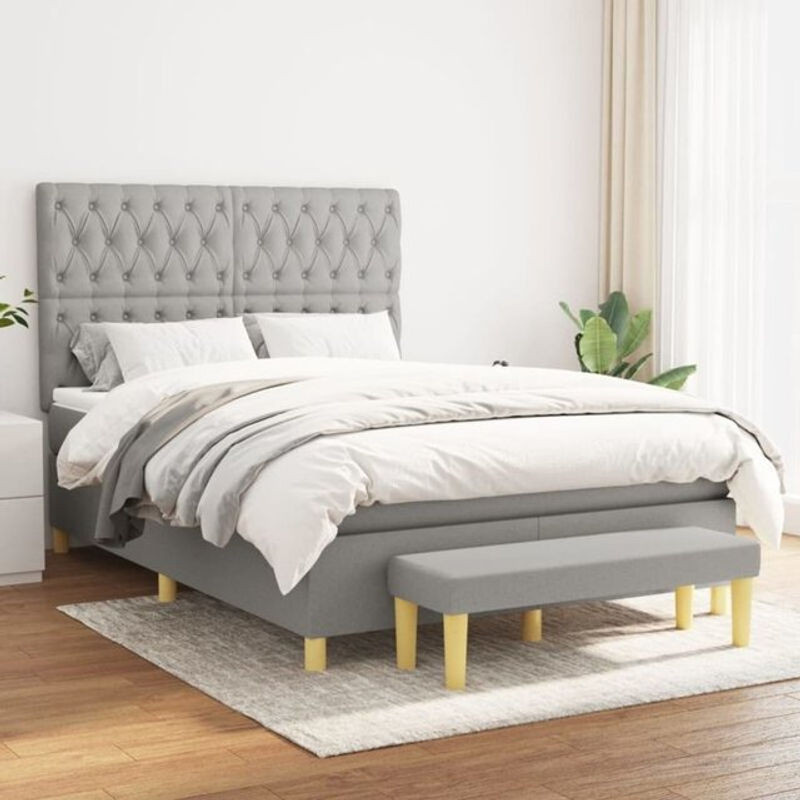 vidaxl Boxspringbett mit Matratze aus Stoff in Grau, B/T/H: 140 x 190 cm - Bild 1