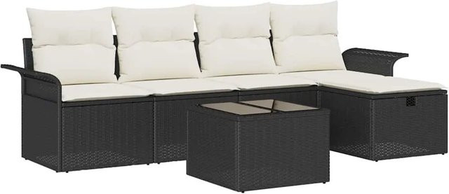 vidaXL Gartensofa-Set 6-teilig aus Poly-Rattan in Schwarz und Beige mit Kissen und L-Form - Bild 1