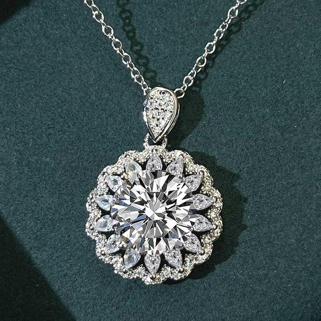 Anhänger Halskette, Sonnenblumen, Moissanit, Zirkonia, Silber, Damen - Bild 1