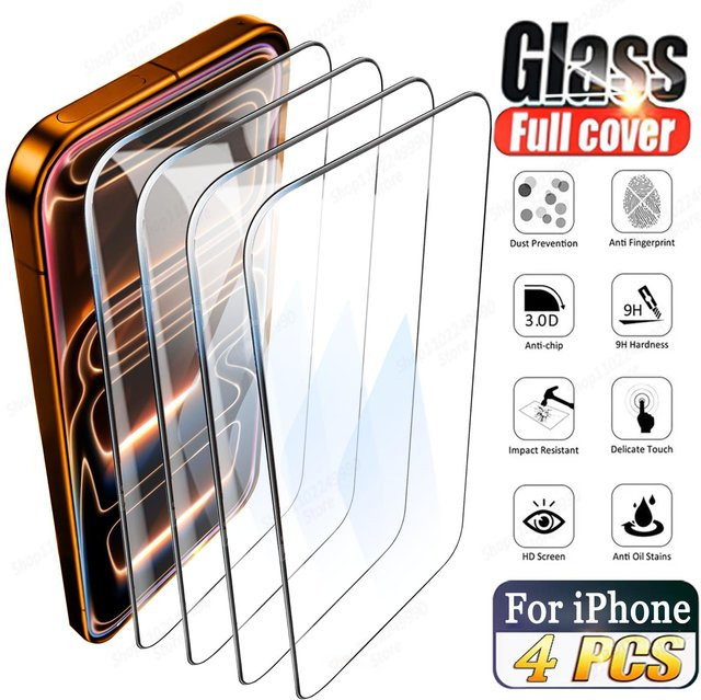 4 Stück honglilai 8K HD Gehärtetes Glas Bildschirmschutz für iPhone 11 bis iPhone 17 Pro Max, transparent - Bild 1