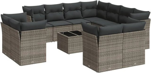 vidaXL 12-tlg Garten-Sofagarnitur in U-Form aus grauem PE-Rattan mit Sitzkissen und Stauraum - Bild 1