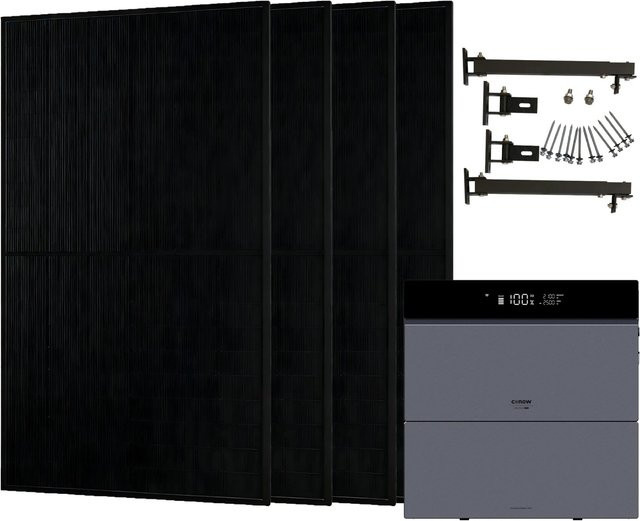 Conow CBE2000 Pro Balkonkraftwerk 1820W mit Flachdach-Halterung und CBE2000 Erweiterungsakku in Schwarz/Grau - Bild 1