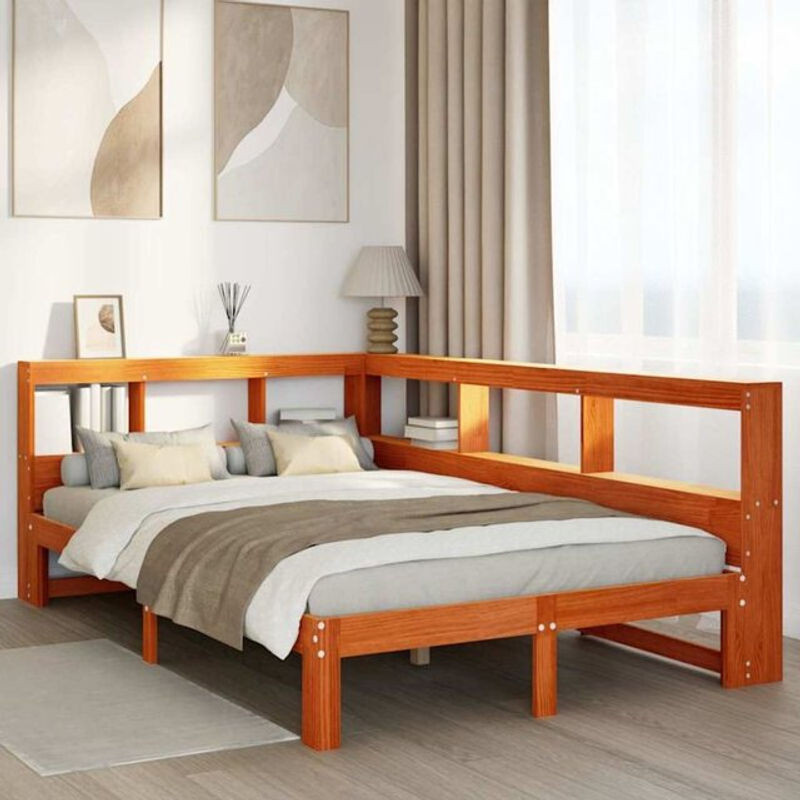 Massivholzbett aus Kiefer mit Regal von Vidaxl in Braun, B/T/H: 120 x 190 x 80 cm - Bild 1
