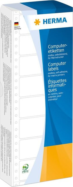 HERMA Computer Etiketten Leporello Endlospapier permanent selbstklebend matt weiß B: 8,89 cm, H: 2,3 cm, 2000 Stück - Bild 1