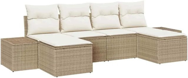 vidaXL Garten-Sofa-Set aus Poly Rattan in Beige mit 6 Teilen und Kissen - Bild 1