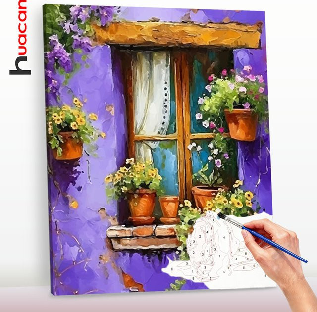 Huacan Malen nach Zahlen Set mit Blumenmuster auf Leinwand für deine DIY Wanddekoration in Mehrfarben - Bild 1