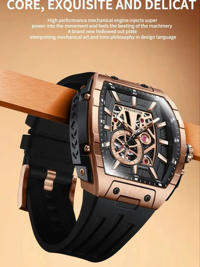 FEELNEVER Armbanduhr, Automatik, Edelstahl, Roségold, Kautschuk, Herren - Bild 7