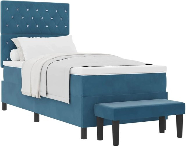 vidaXL Boxspringbett mit Matratze aus Samt in Dunkelblau, B/T/H: 100 x 200 x 128 cm - Bild 1