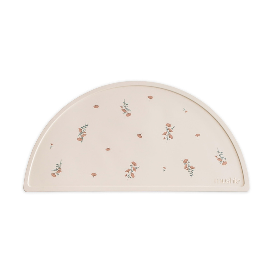 Mushie Silikon Platzdeckchen Pink Flowers in Pink und Beige für Kinder - Bild 1