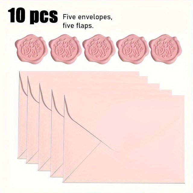 SZ-Damai Umschlag-Set Kirschblüten-Rosa mit Siegelaufklebern, 10-teiliges Set aus Papier für Liebesbriefe und Einladungskarten, Pink - Bild 1