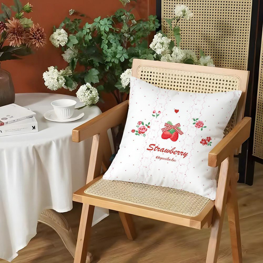 Eleganter Kissenbezug mit Erdbeerblüten-Print für Wohnzimmer und Schlafzimmer, Peach Skin, B/B: 18 x 18 cm - Bild 2