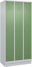 C+P Spind Classic PLUS Garderobenschrank mit 3 Abteilen, Sockel, Zylinderschloss, 4 Garderobenhaken und Trennwand, Farbe: Grau/Grün, H x B x T: 195 x 90 x 50 cm - Bild 1