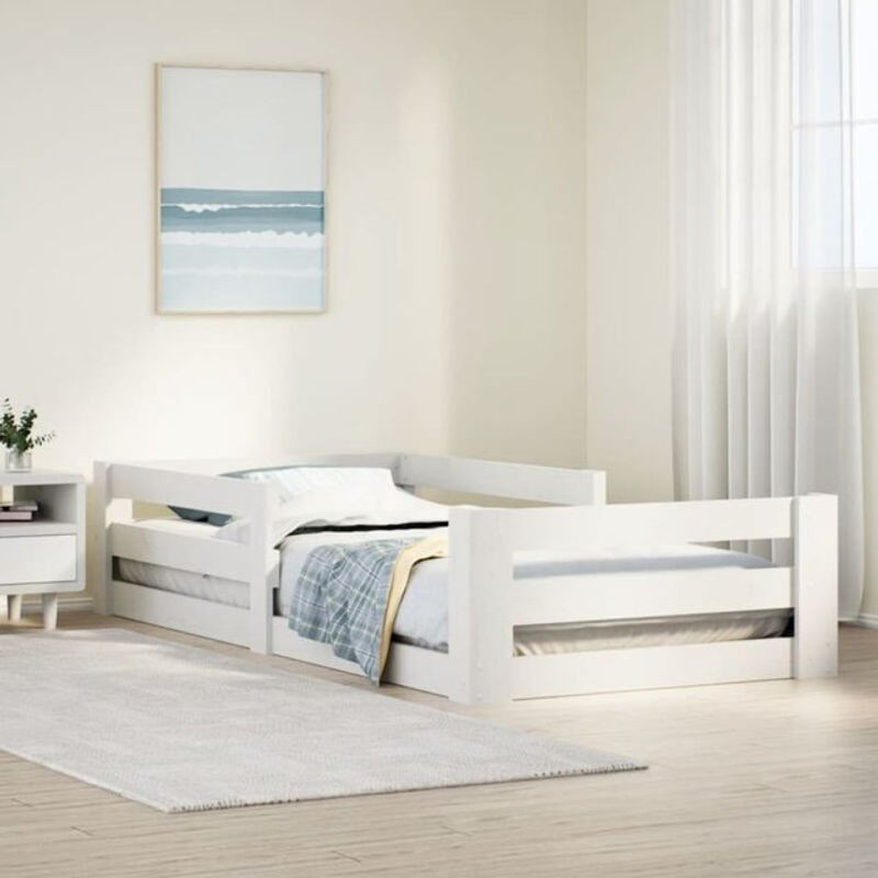 Massivholzbett vidaxl aus Kiefernholz in Weiß im Landhausstil, B/T: 140 x 70 cm - Bild 1