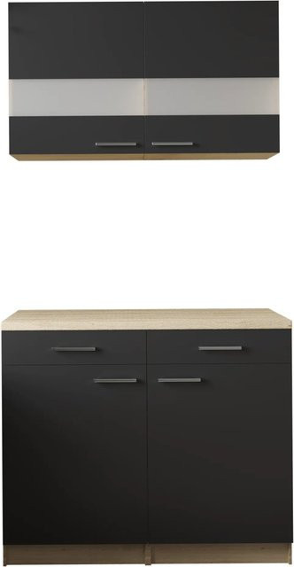 Respekta Küchenmöbel-Set Merle in Schwarz mit Glastüren und Soft-Close-Funktion, B/H/T: 100 x 200 x 60 cm - Bild 1