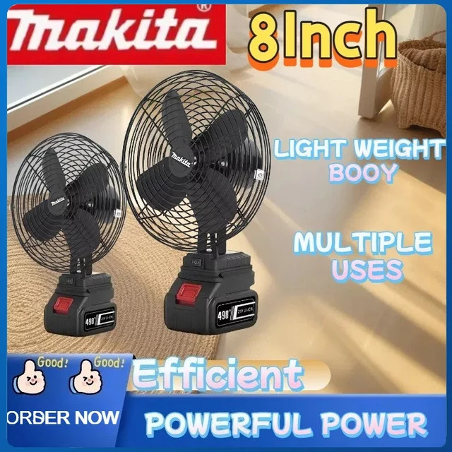 Makita Camping-Ventilator aus Metall in Schwarz, 8 Zoll, kabellos und tragbar, passend für Makita 18 V 20 V Akku - Bild 1