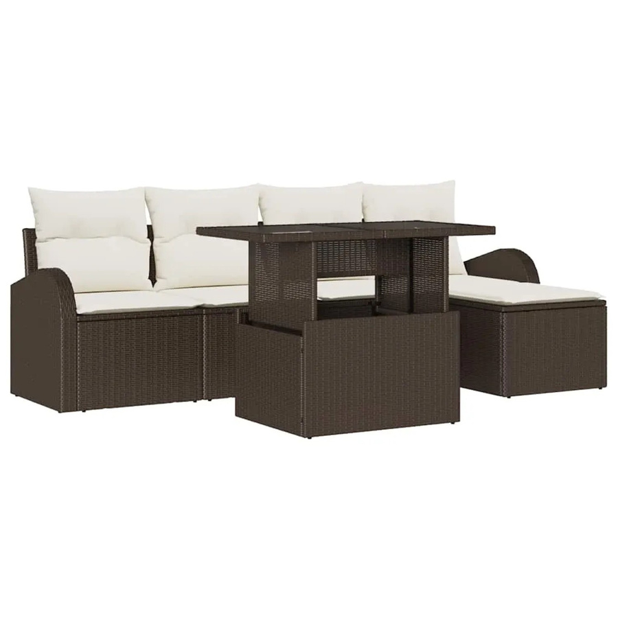 vidaXL 6-teiliges Garten Sofa Set aus Poly Rattan in Braun mit Kissen und Tisch im modernen Design - Bild 2