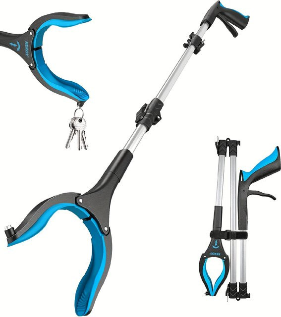 Keeeper Tragbarer Trifold Müll Clip in Blau mit langem Griff und faltbarer Funktion zur hygienischen Reinigung - Bild 1