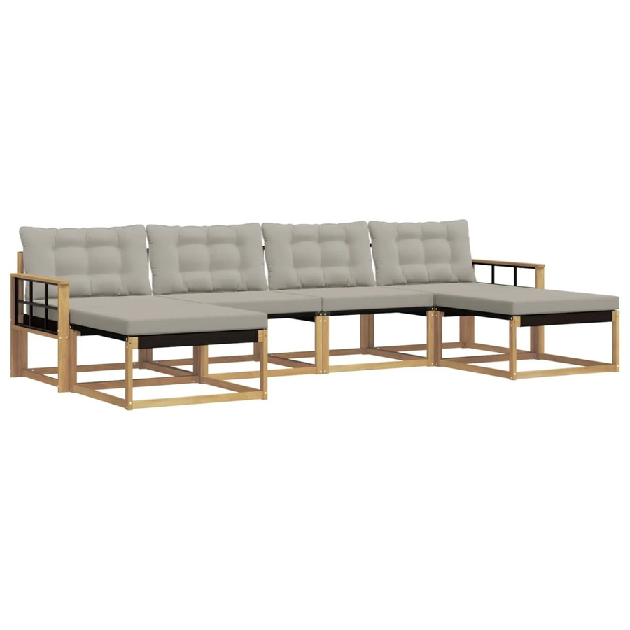 vidaXL Outdoor-Sofagarnitur L-Form aus Akazienholz mit 6 Teilen und Kissen in Weiß und Grau - Bild 2