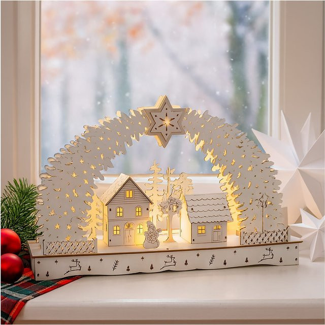 HTI-Living Leuchtbogen Weihnachtsdorf in modernem Weiß aus Holz für deine Adventsdekoration - Bild 1