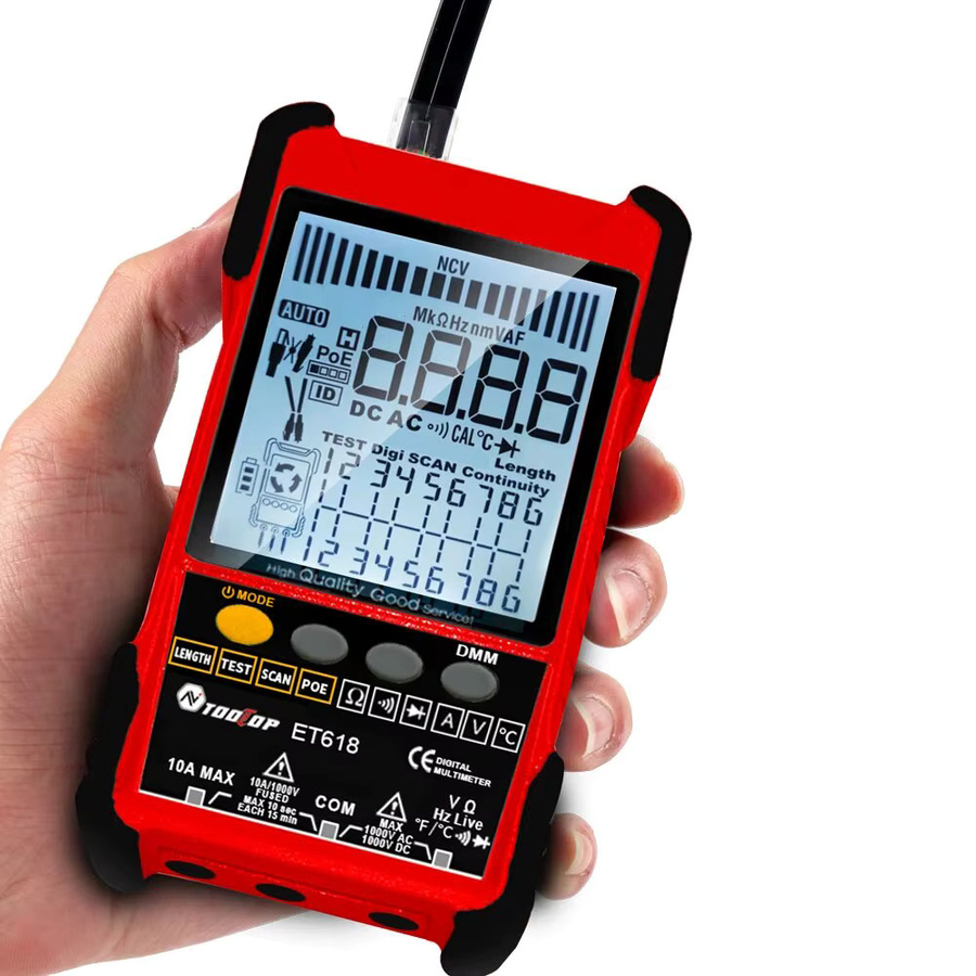 TOOLTOP Netzwerk Kabel Tester und Multimeter mit LAN Tracking und PoE Messung in Rot - Bild 5
