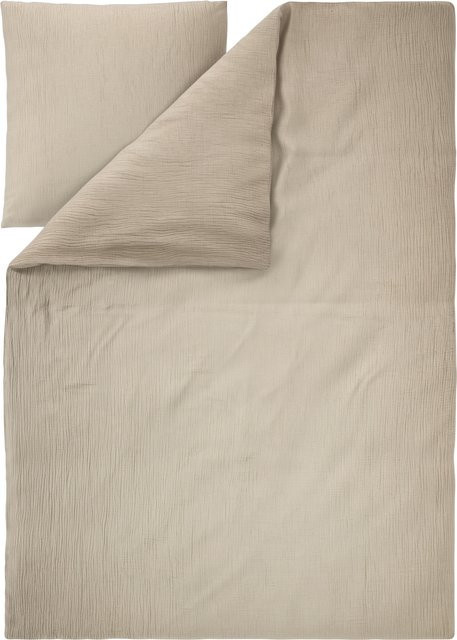 LIVARNO Bettwäsche Musselin aus Baumwolle Beige, B/H: 135 x 200 cm mit Kissenbezug 80 x 80 cm - Bild 1