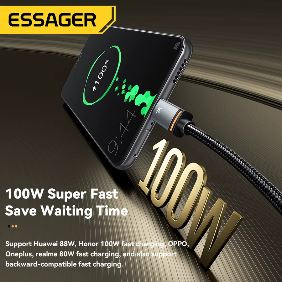 Essager 2-in-1 USB-C und Lightning Schnellladekabel mit 100 W für iPhone 15 16 und Laptops, Schwarz - Bild 3