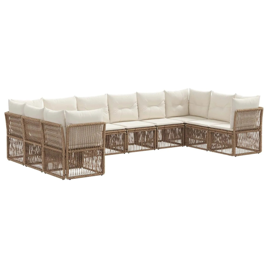 vidaXL Gartensofa-Set 10-teilig in U-Form aus Poly-Rattan und pulverbeschichtetem Stahl, Beige - Bild 2