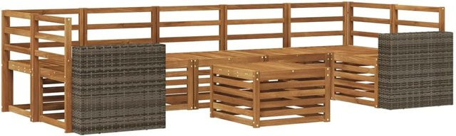 vidaXL Outdoor-Sofagarnitur aus Massivholz Akazie in Braun, 8-teiliges Set im U-Shape mit Latten-Design - Bild 1
