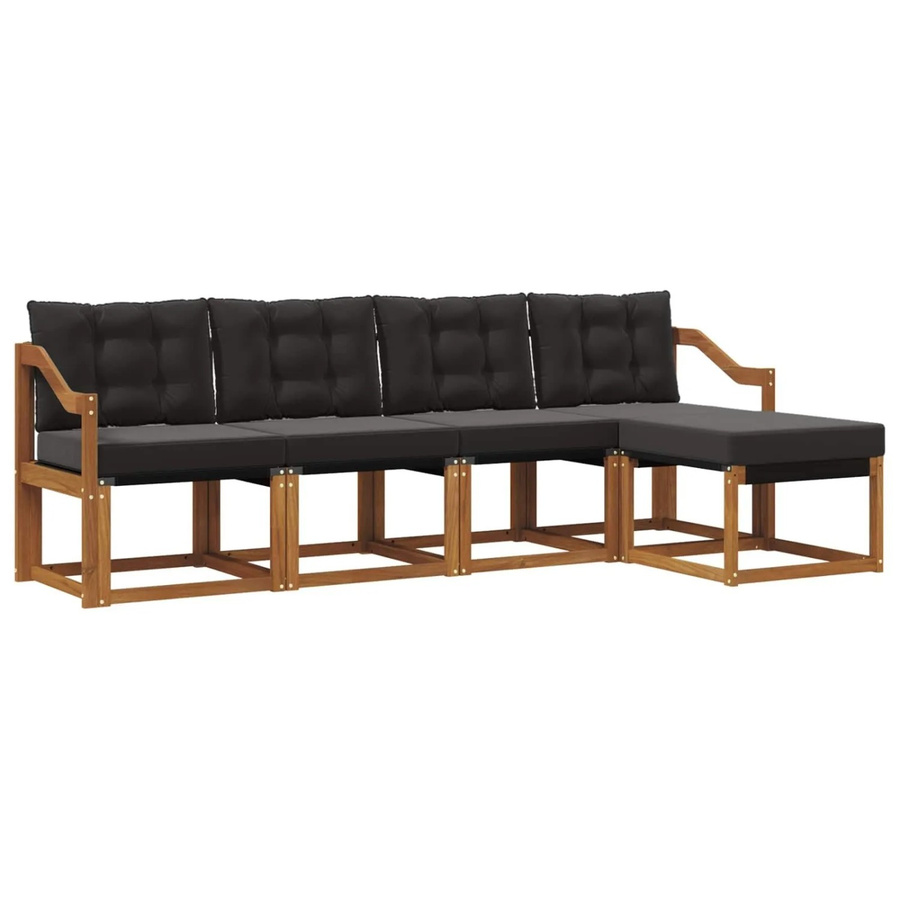 vidaXL Outdoor-Sofagarnitur 5-teilig aus Akazienholz und Textilene in Natur und Schwarz mit Kissen - Bild 2