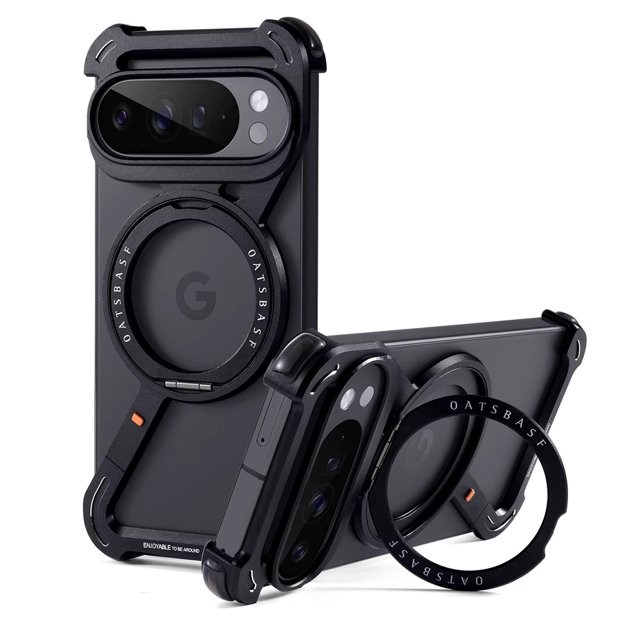Oatsbasf Magnetische Handyhülle aus Metall für Google Pixel 10 Pro und 10 Pro XL in Schwarz mit 360 Grad drehbarem Ständer und rahmenloser Abdeckung für kabelloses Laden - Bild 2