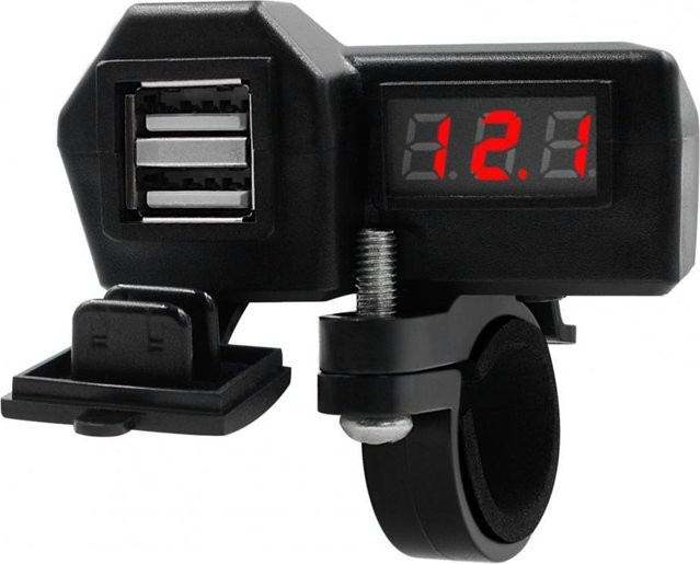 YJMP Auto Parts Motorrad-Ladebuchse mit digitalem Spannungsmesser und Dual-USB-Anschluss, Quick Charge 3.0 Handy-Ladegerät für Lenker, Schwarz - Bild 1