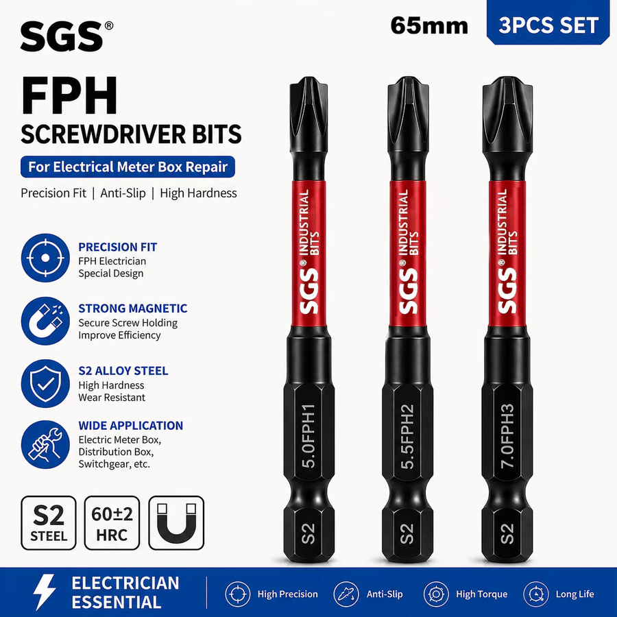 FPH Elektriker-Schraubendreher-Bit-Set aus S2-Stahl mit 65 mm Länge, magnetisch für Reparaturen an Zählerkästen, Verteilerschränken und Leistungsschaltern - Bild 2