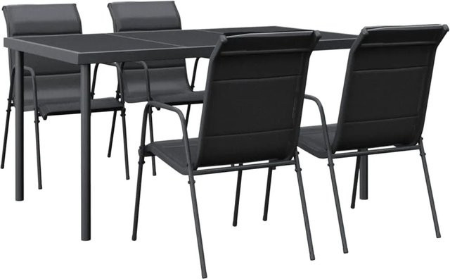 vidaXL 5-tlg Garten-Essgruppe Modell 26 aus Stahl und Textilene in Schwarz mit Glastisch - Bild 1