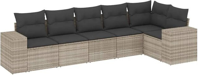 vidaXL 6-teilige Garten-Sofagarnitur in L-Form aus Poly-Rattan und Metall in Grau mit Kissen und abnehmbaren Bezügen - Bild 1