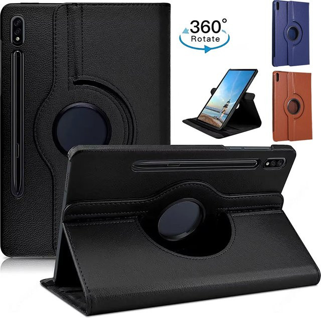 Drehbare Lederhülle für Samsung Galaxy Tab A7 Lite, A8, A9, A9 Plus, S6 Lite und S9 FE in Schwarz oder Blau - Bild 1