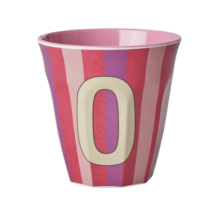 Rice Melamin Becher Buchstabe O mit Streifen in Pink, 250ml - Bild 1