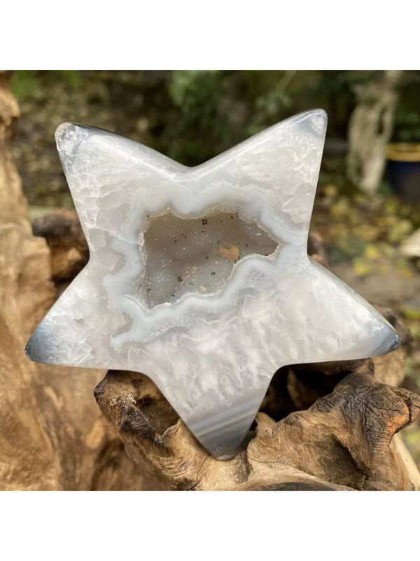CrystalHola Achat-Geode-Stern in Weiß zur Dekoration und für DIY-Schmuckherstellung, B/T/H: 5,5 x 5,5 x 5,5 cm - Bild 5