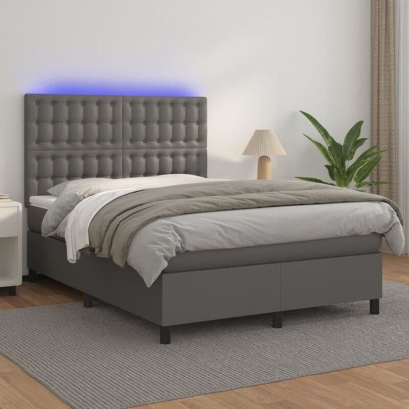 Vidaxl Boxspringbett mit Matratze in Grau aus Kunstleder, B/T: 140 x 200 cm - Bild 1