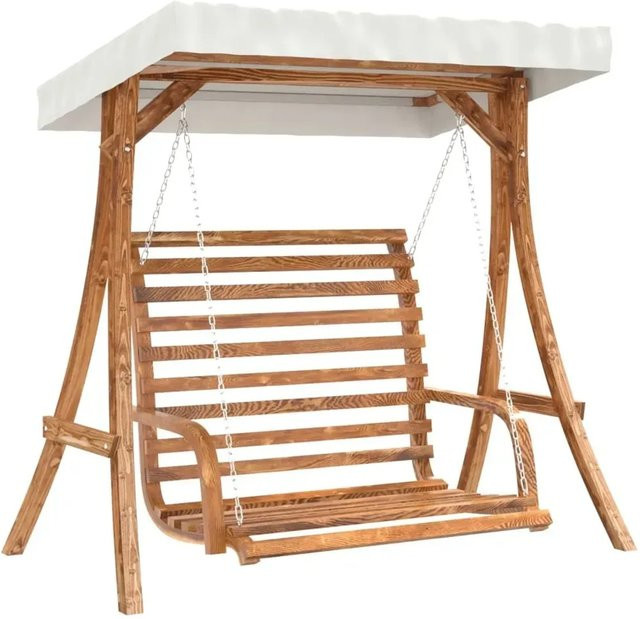 vidaXL Hollywoodschaukel aus Fichten-Massivholz mit Dach und Sonnenbaldachin in Teak-Finish, Farbe: Braun/Beige, B/T/H: 175 x 161,5 x 101 cm - Bild 1