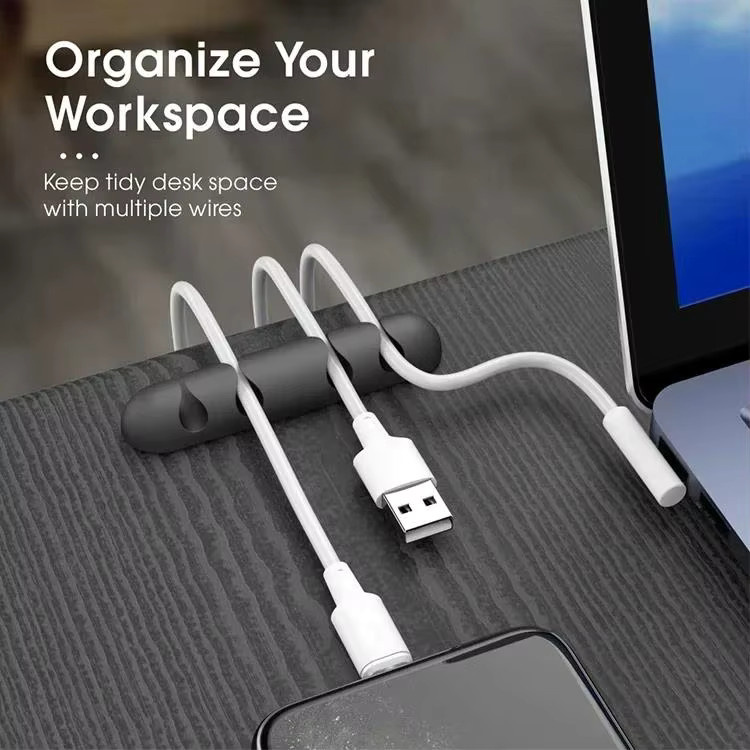 QUERPXAF Silikon USB Kabel Organizer und Kabelhalter für Maus, Tastatur und Kopfhörer in Schwarz oder Grau - Bild 4