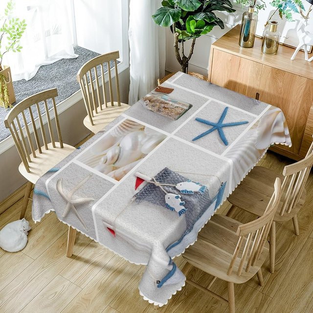 JMG Household Supplies Rechteckige Tischdecke mit Sommer Meeresstern und Leuchtturm Motiv in Weiß, B: 90 cm, T: 140 cm - Bild 1