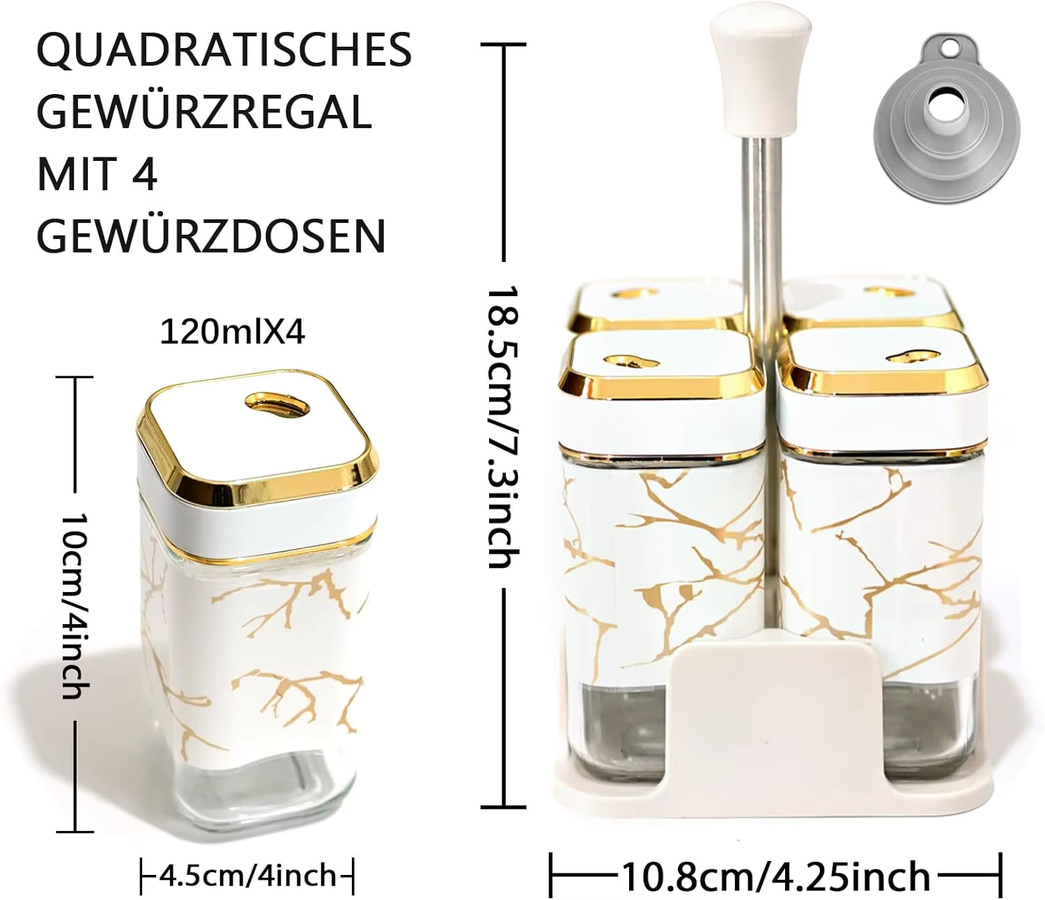 4er-Set SIAZIH Gewürzgläser aus Glas mit drehbarem Gewürzlochdeckel und rutschfester Basis - Bild 1