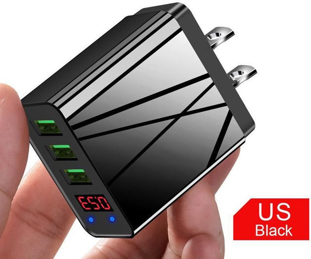 VAORLO USB-Schnellladegerät mit LED-Anzeige und drei USB-Anschlüssen, 5 V, 3,1 A, Schwarz - Bild 1