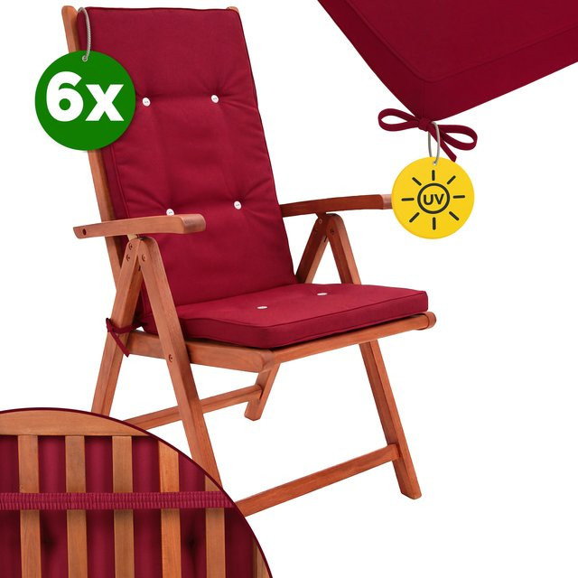 6er-Set Vanamo Stuhlauflagen für Hochlehner in Rot aus wasserabweisendem Detex Polyester mit Bindebändern, B/T/H: 45 x 45 x 45 cm - Bild 1