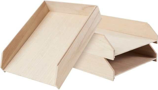 VBS Stapelablage aus Rohholz, 3 Stück, Beige, B: 23,0 cm, T: 23,0 cm, H: 6,5 cm - Bild 1