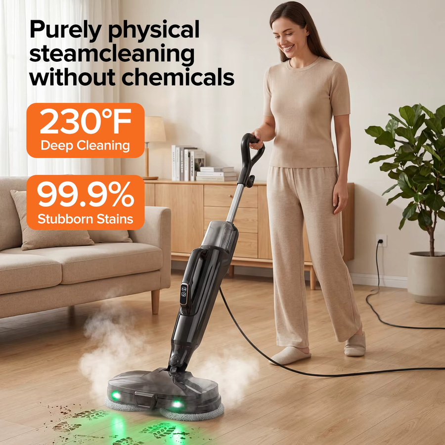 Lubluelu Dampfmopp Hochtemperatur-Dampfreinigungsgerät 1580W Elektrischer Bodendampfreiniger in Schwarz für Hartholz und Laminat - Bild 2