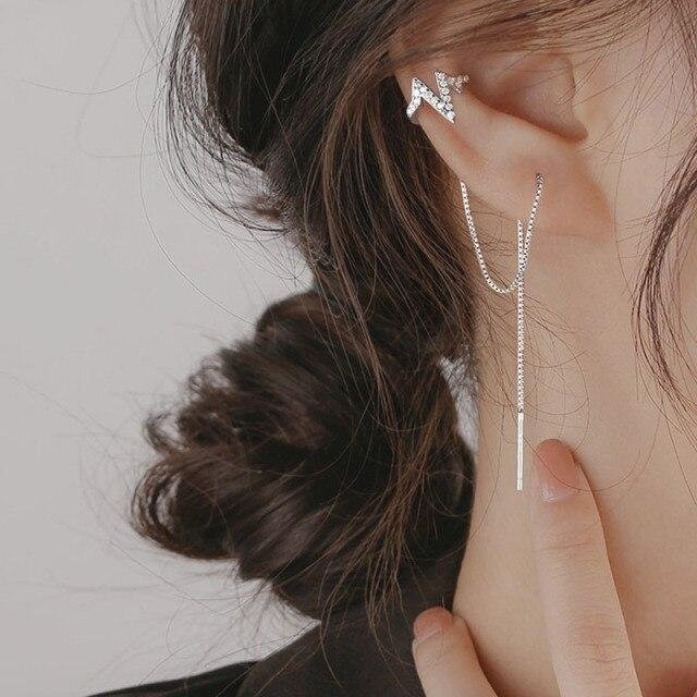 Ohrclip Ohrringe 925 Silber, Zirkonia, Damen, Herzschlag Welle, gray - Bild 1