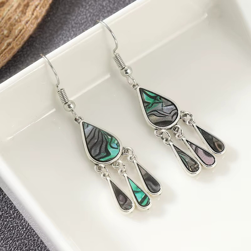 Ohrringe Wassertropfen-Design, Abalone-Muschelmuster, Silber, Damen - Bild 3